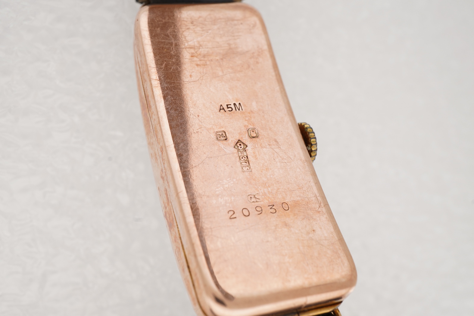 A lady's late 1920's stylish 9ct gold manual wind wrist watch, retailed by Tiffany